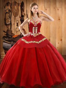 Elegant Red Sweetheart Lace Up Ruffles 15 Quinceanera Dress Sleeveless