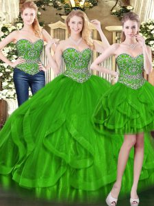 Custom Made Floor Length Green Quinceanera Dresses Sweetheart Sleeveless Lace Up
