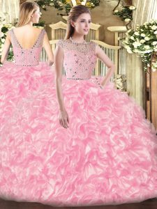 Floor Length Ball Gowns Sleeveless Rose Pink 15 Quinceanera Dress Zipper