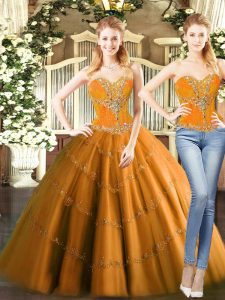 Glittering Orange Red Tulle Lace Up Ball Gown Prom Dress Sleeveless Mini Length Beading