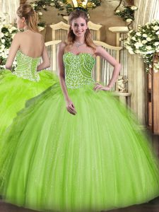 Colorful Yellow Green Lace Up Sweetheart Beading and Ruffles Vestidos de Quinceanera Organza Sleeveless