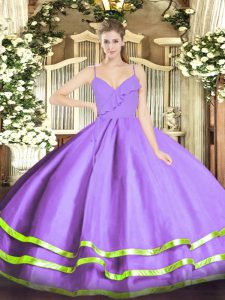 Super Lavender Sleeveless Ruffled Layers Floor Length Sweet 16 Quinceanera Dress