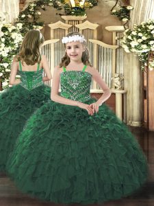 Dark Green Sleeveless Beading and Ruffles Floor Length Pageant Dress