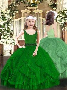 Floor Length Ball Gowns Sleeveless Dark Green Little Girls Pageant Dress Wholesale Zipper