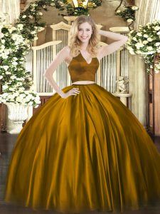 Brown Sweet 16 Quinceanera Dress Military Ball and Sweet 16 and Quinceanera with Ruching Halter Top Sleeveless Zipper