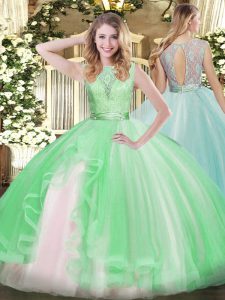Ball Gowns Sweet 16 Dresses Apple Green Scoop Organza Sleeveless Floor Length Backless