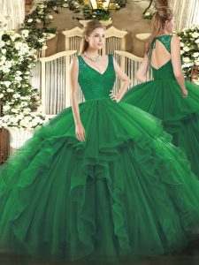 Chic Floor Length Ball Gowns Sleeveless Dark Green Quinceanera Gown Backless