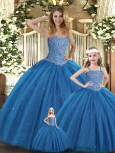 Floor Length Teal Quinceanera Dress Sweetheart Sleeveless Lace Up