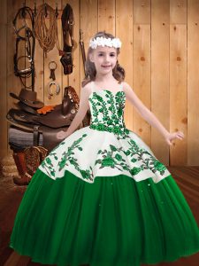Embroidery Pageant Dress Toddler Dark Green Lace Up Sleeveless Floor Length
