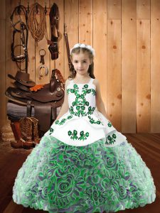 Latest Multi-color Pageant Gowns For Girls Sweet 16 and Quinceanera with Embroidery and Ruffles Straps Sleeveless Lace Up