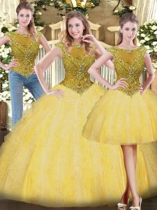 Superior Scoop Sleeveless Tulle Quinceanera Gowns Beading and Ruffles Zipper