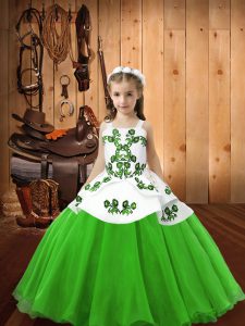 Straps Lace Up Embroidery Child Pageant Dress Sleeveless