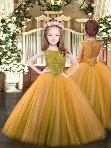 Sleeveless Floor Length Beading Zipper Little Girl Pageant Dress with Orange