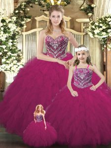 Superior Sweetheart Sleeveless Organza Quinceanera Gowns Beading and Ruffles Lace Up