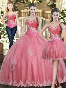 Fabulous Floor Length Rose Pink Quinceanera Dresses Tulle Sleeveless Beading and Appliques