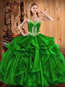 Low Price Floor Length Green Sweet 16 Quinceanera Dress Sweetheart Sleeveless Lace Up