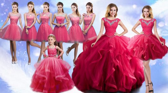 Perfect Hot Pink Scoop Neckline Beading Sweet 16 Quinceanera Dress Sleeveless Lace Up