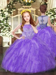 Lavender Little Girls Pageant Dress Wholesale Party and Quinceanera with Beading and Ruffles Scoop Sleeveless Zipper