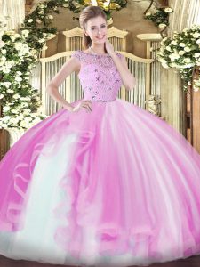 Luxury Bateau Sleeveless Zipper 15th Birthday Dress Lilac Tulle