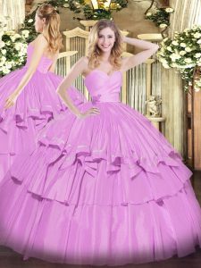 On Sale Lilac Ball Gowns Beading and Ruffled Layers Ball Gown Prom Dress Lace Up Taffeta Sleeveless Floor Length