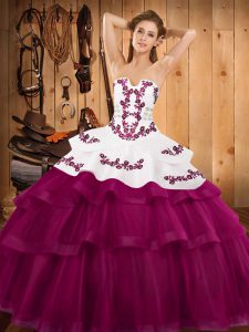 Noble Ball Gowns Sleeveless Fuchsia Ball Gown Prom Dress Sweep Train Lace Up