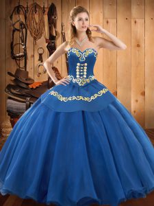 Lovely Floor Length Blue Sweet 16 Quinceanera Dress Tulle Sleeveless Ruffles