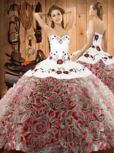 Artistic Multi-color Lace Up Quinceanera Dress Embroidery Sleeveless Sweep Train