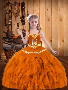 Classical Sleeveless Lace Up Floor Length Embroidery and Ruffles Glitz Pageant Dress