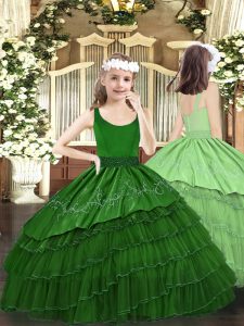 Beautiful Dark Green Scoop Zipper Beading and Embroidery and Ruffled Layers Little Girls Pageant Dress Wholesale Sleeveless