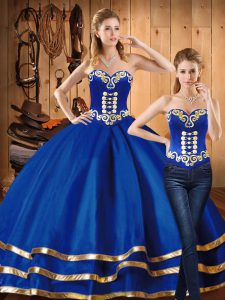 Free and Easy Satin and Tulle Sweetheart Sleeveless Lace Up Embroidery Quince Ball Gowns in Blue