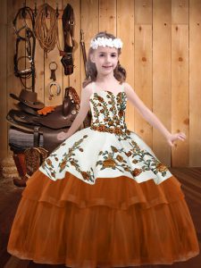 Floor Length Ball Gowns Sleeveless Rust Red Little Girls Pageant Dress Wholesale Lace Up