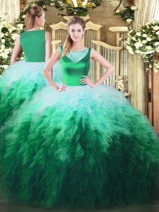 Perfect Floor Length Multi-color 15 Quinceanera Dress Tulle Sleeveless Beading and Ruffles