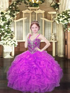 Perfect Sleeveless Beading and Ruffles Lace Up Little Girls Pageant Gowns