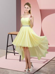 Adorable Yellow Sweetheart Neckline Beading Court Dresses for Sweet 16 Sleeveless Lace Up