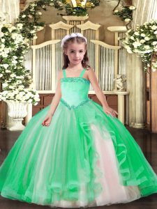 Tulle Straps Sleeveless Lace Up Appliques Kids Formal Wear in Turquoise
