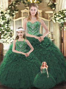 Dark Green Sleeveless Ruffles Floor Length Sweet 16 Dresses