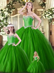 Green Lace Up Sweet 16 Quinceanera Dress Beading Sleeveless Floor Length