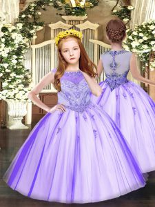 Sleeveless Floor Length Beading and Appliques Zipper Pageant Dress Wholesale with Lavender
