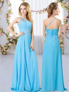Floor Length Zipper Court Dresses for Sweet 16 Aqua Blue for Wedding Party with Beading