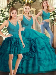 Custom Fit Organza Sleeveless Floor Length 15th Birthday Dress and Ruffled Layers