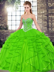 Trendy Beading and Ruffles Quince Ball Gowns Lace Up Sleeveless Floor Length