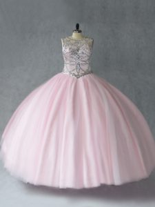 Smart Baby Pink Scoop Lace Up Beading Quinceanera Gown Sleeveless