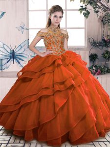 Fitting Sleeveless Lace Up Floor Length Beading and Ruffled Layers Quinceanera Dress