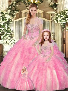 Sleeveless Lace Up Floor Length Beading and Ruffles Quinceanera Gowns