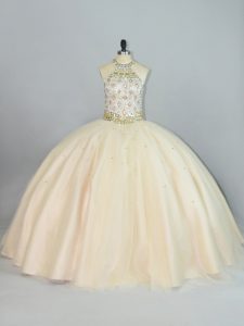Beauteous Champagne Lace Up 15 Quinceanera Dress Beading Sleeveless Floor Length