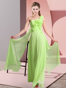 Fantastic Yellow Green Chiffon Lace Up Court Dresses for Sweet 16 Sleeveless Floor Length Hand Made Flower