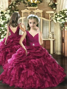 Beautiful Organza Sleeveless Floor Length Little Girls Pageant Gowns and Beading and Ruffles and Pick Ups