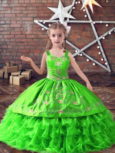 Custom Fit Sleeveless Satin and Organza Lace Up Kids Pageant Dress for Wedding Party