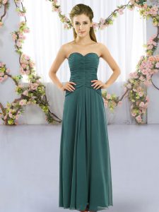 Peacock Green Sleeveless Chiffon Lace Up Dama Dress for Wedding Party
