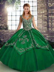 Luxury Straps Sleeveless Tulle Sweet 16 Quinceanera Dress Beading and Embroidery Lace Up
